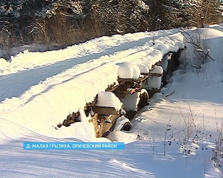 Аварийный мост в деревне Малая Грызиха Оричевского района