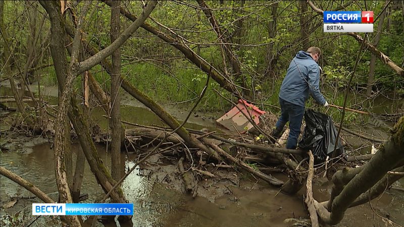 В День эколога активисты прибрали берег реки Хлыновки