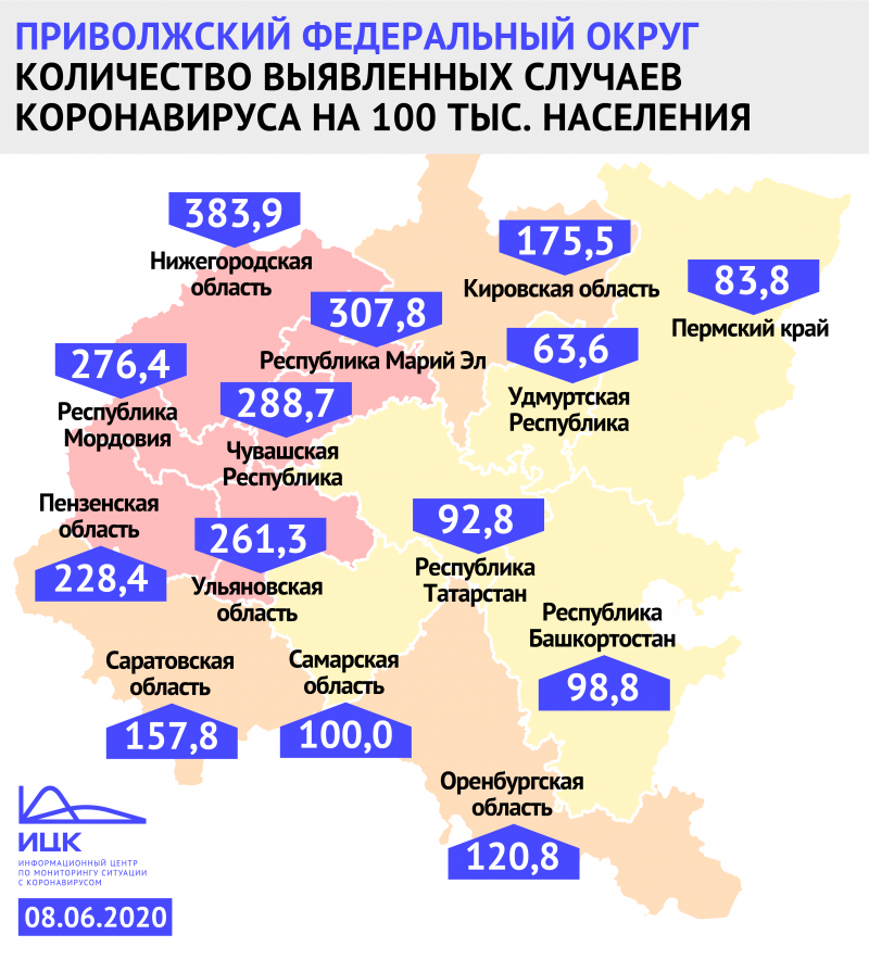 В Кировской области выросло количество случаев COVID-19 на 100 тыс. жителей.