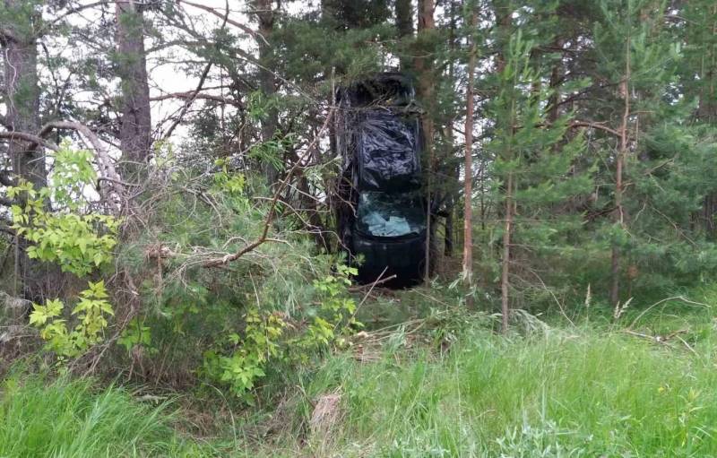 В Санчурском районе иномарка повисла в деревьях.