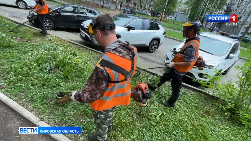 После дождей в исторической части Кирова повторно скашивают газоны